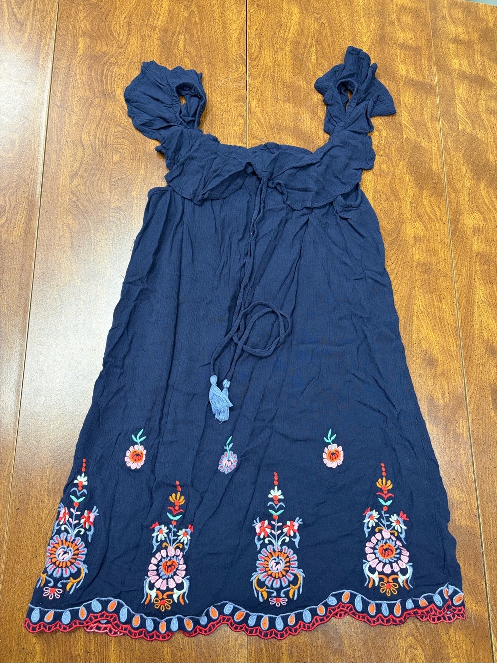 Aeropostale Navy Embroidered Sundress with Tassel Tie Womens M